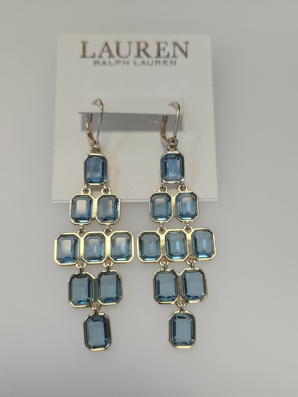 NWT Ralph Lauren Gold-Tone Aqua Stone Chandelier Earrings